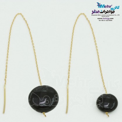 Gold Earrings - Circle onyx Design-ME0919